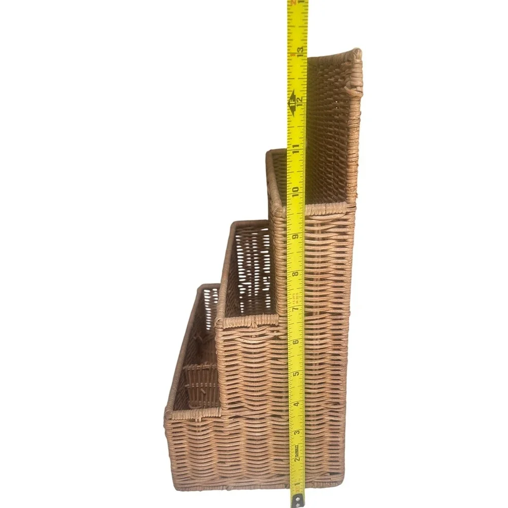 Woven Wicker Wall Hanging Mail Organizer 3 Tier Tiered Desk Sorter Boho Brown